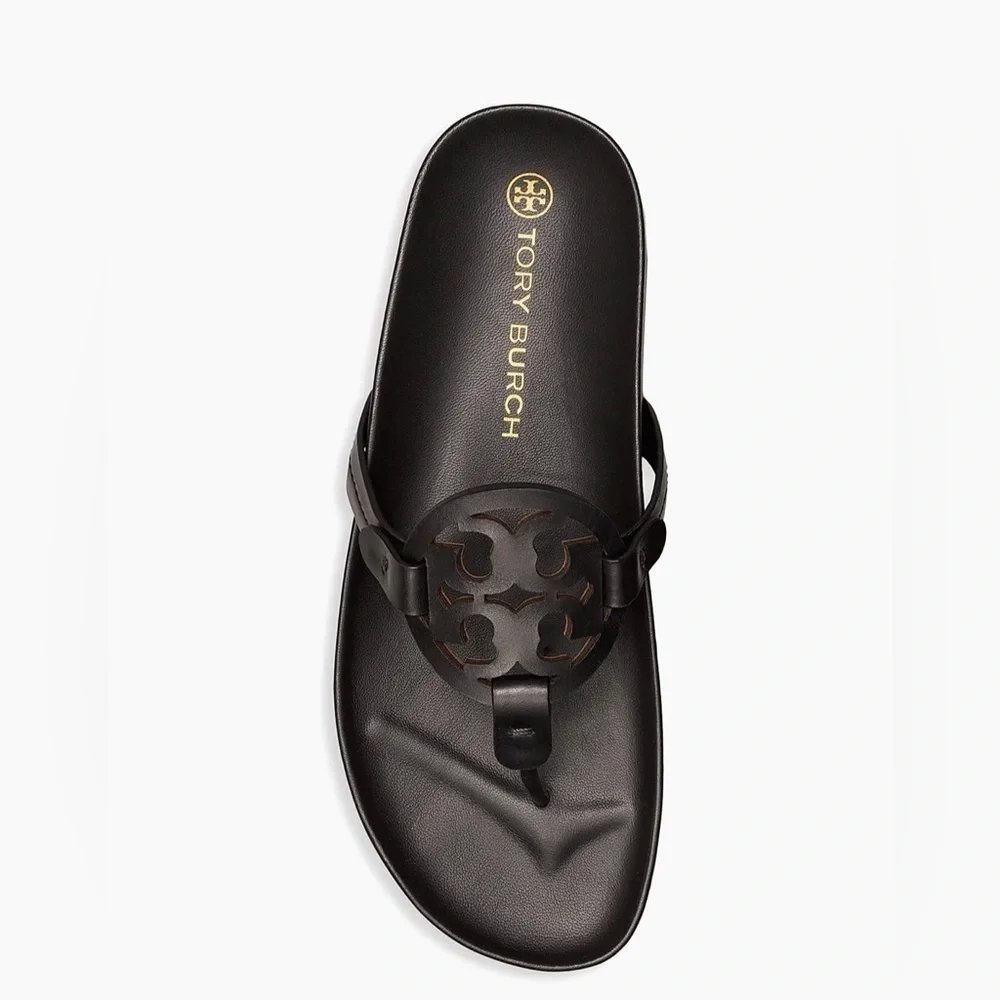 Tory Burch Black Miller Cloud Logo Thong Sandals Size 7.5